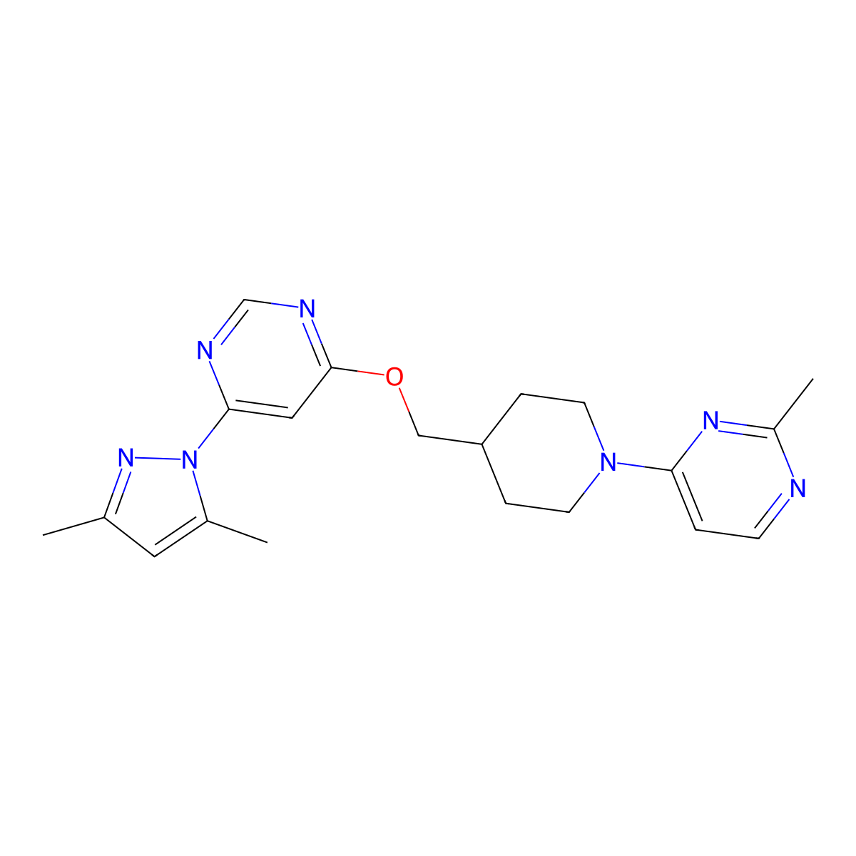 4-(3,5-dimethyl-1H-pyrazol-1-yl)-6-{[1-(2-methylpyrimidin-4-yl)piperidin-4-yl]methoxy}pyrimidine molecular structure, CAS 2380061-69-6