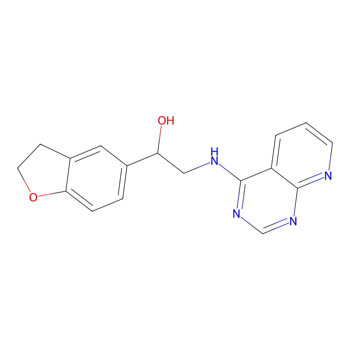 1-(2,3-Dihydro-1-benzofuran-5-yl)-2-({pyrido[2,3-d]pyrimidin-4-yl}amino)ethan-1-ol molecular structure, CAS 2380061-71-0