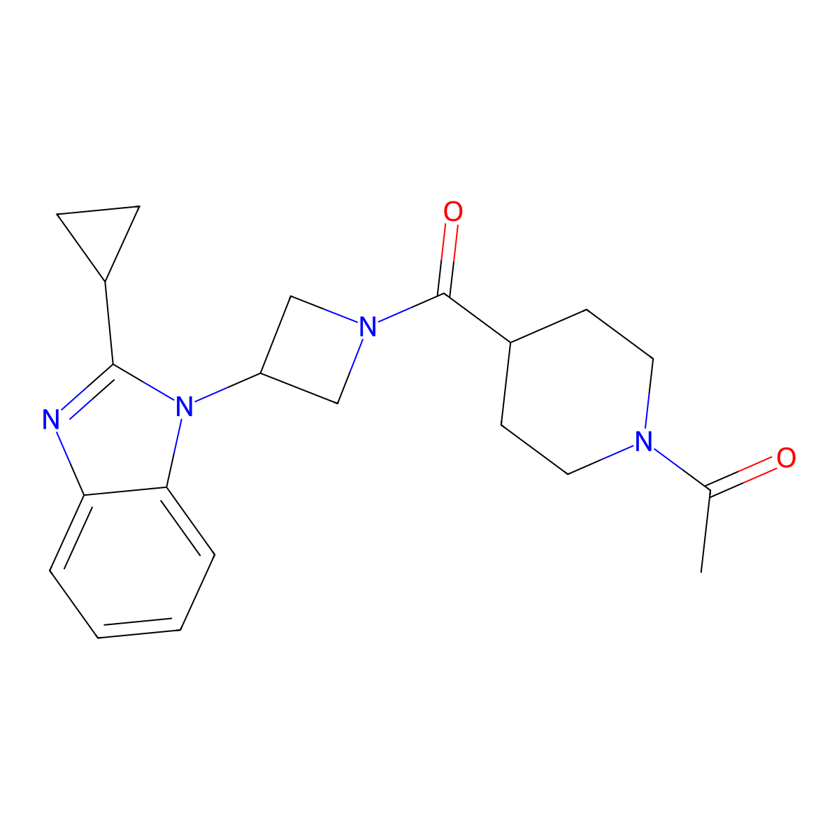 1-{4-[3-(2-cyclopropyl-1H-1,3-benzodiazol-1-yl)azetidine-1-carbonyl]piperidin-1-yl}ethan-1-one molecular structure, CAS 2380061-77-6