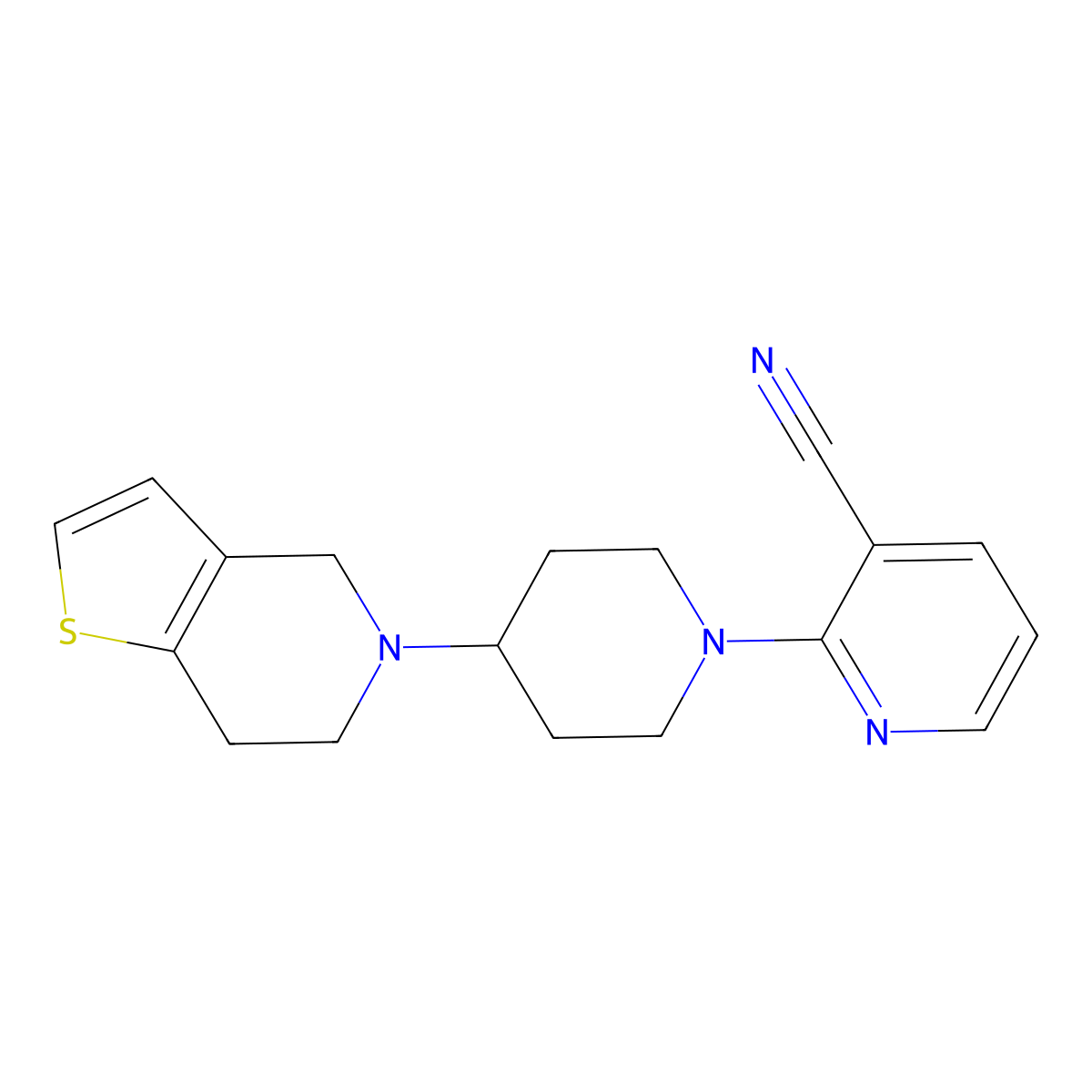 2-(4-{4H,5H,6H,7H-thieno[3,2-c]pyridin-5-yl}piperidin-1-yl)pyridine-3-carbonitrile molecular structure, CAS 2380061-83-4