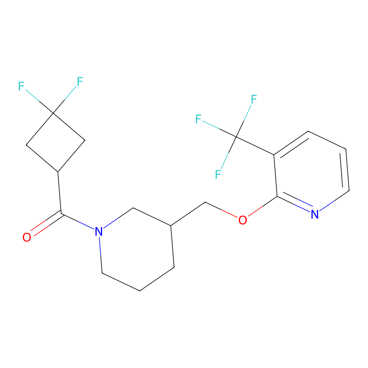 2-{[1-(3,3-Difluorocyclobutanecarbonyl)piperidin-3-yl]methoxy}-3-(trifluoromethyl)pyridine molecular structure, CAS 2380061-85-6