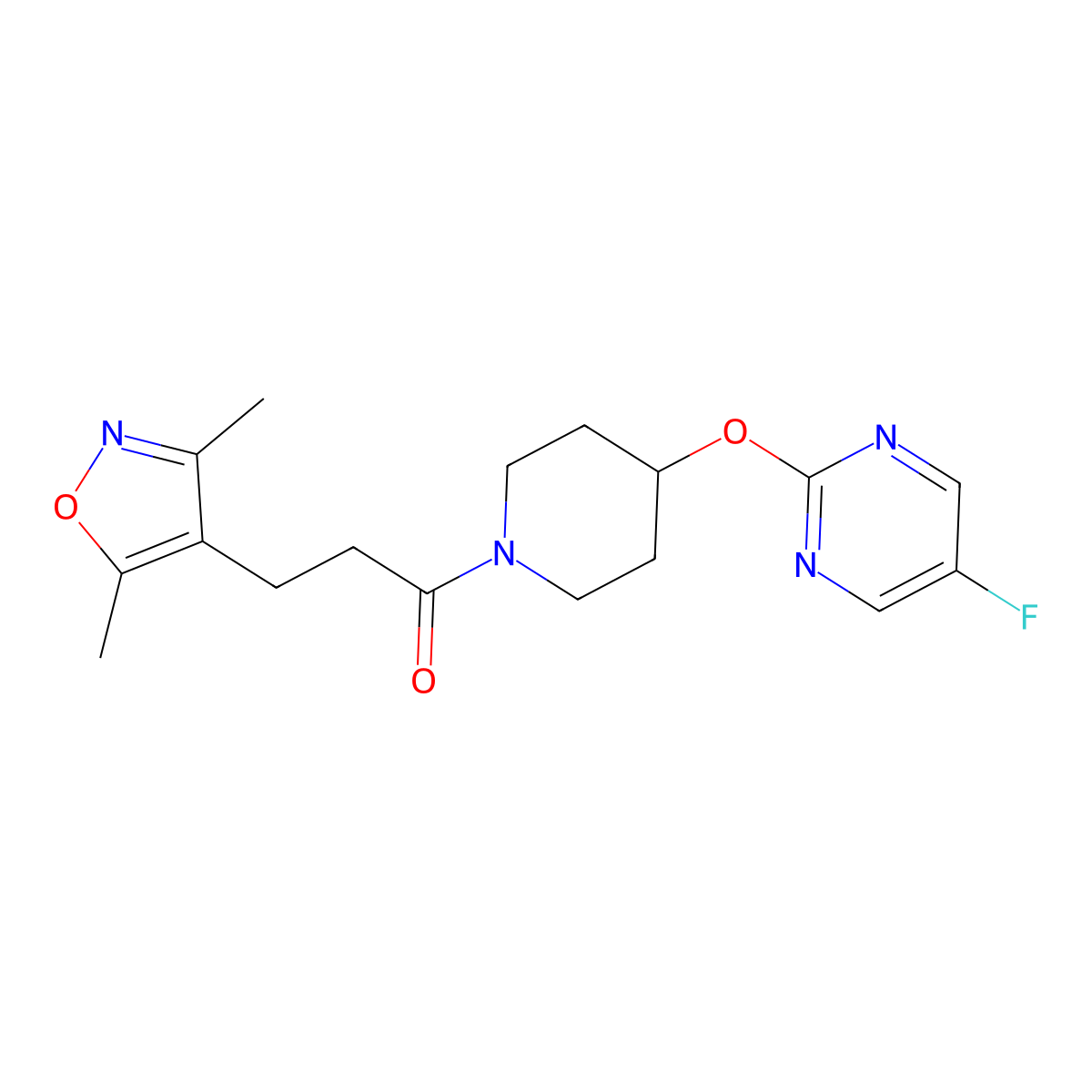 3-(3,5-Dimethyl-1,2-oxazol-4-yl)-1-{4-[(5-fluoropyrimidin-2-yl)oxy]piperidin-1-yl}propan-1-one molecular structure, CAS 2380062-04-2