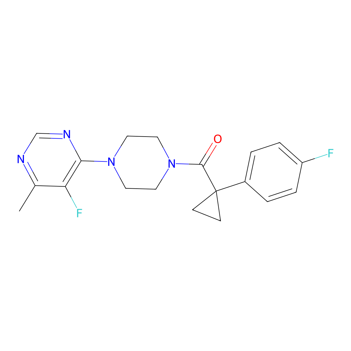 5-Fluoro-4-{4-[1-(4-fluorophenyl)cyclopropanecarbonyl]piperazin-1-yl}-6-methylpyrimidine molecular structure, CAS 2380062-12-2