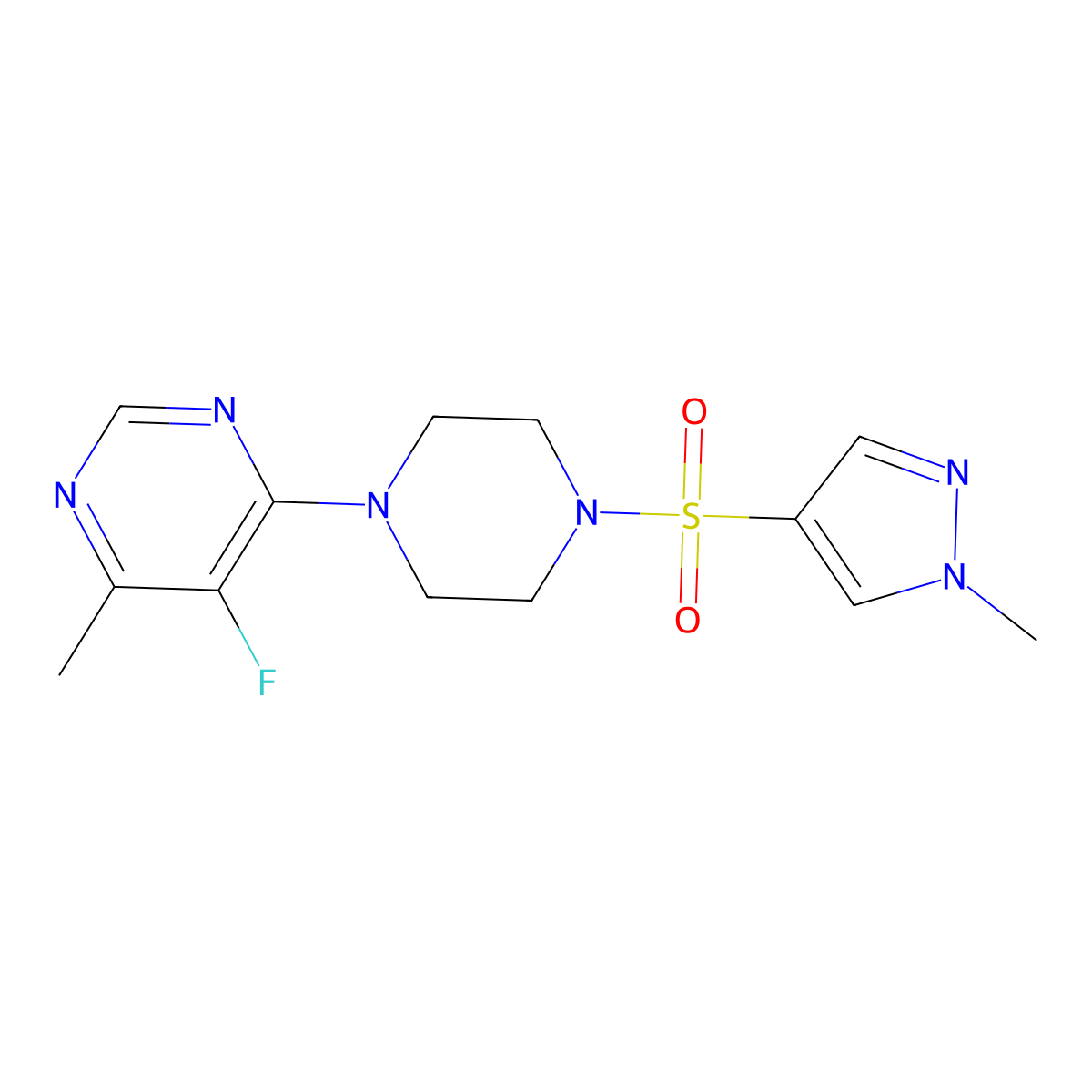 5-fluoro-4-methyl-6-{4-[(1-methyl-1H-pyrazol-4-yl)sulfonyl]piperazin-1-yl}pyrimidine molecular structure, CAS 2380062-15-5
