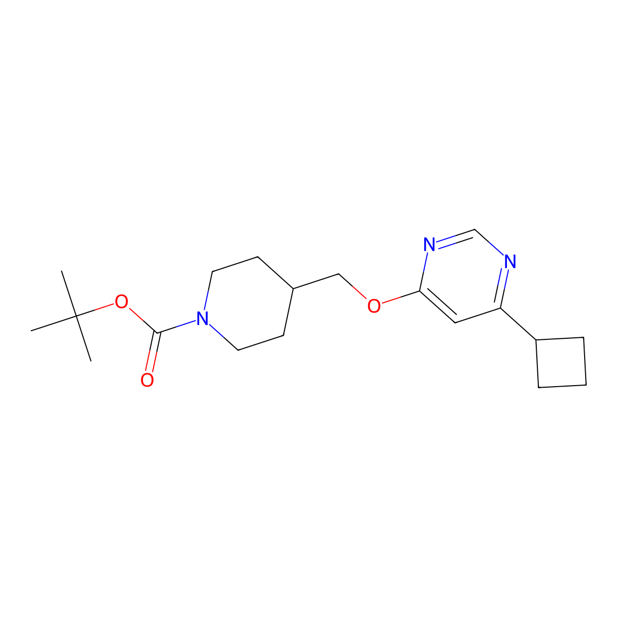 Tert-butyl 4-{[(6-cyclobutylpyrimidin-4-yl)oxy]methyl}piperidine-1-carboxylate molecular structure, CAS 2380062-20-2