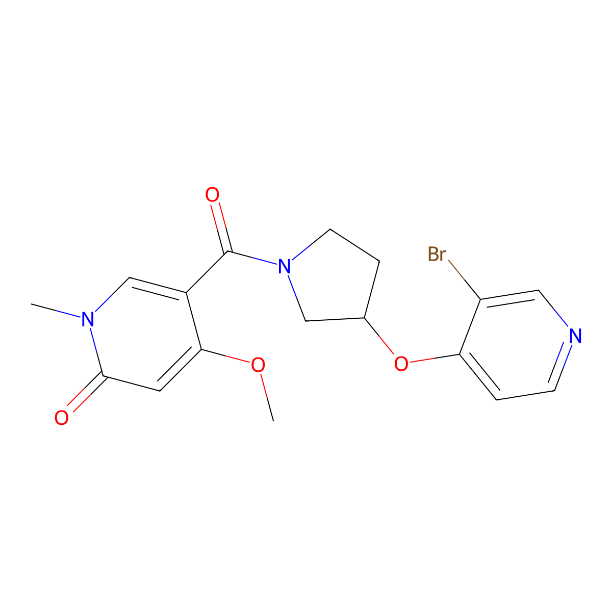 5-{3-[(3-Bromopyridin-4-yl)oxy]pyrrolidine-1-carbonyl}-4-methoxy-1-methyl-1,2-dihydropyridin-2-one molecular structure, CAS 2380062-25-7