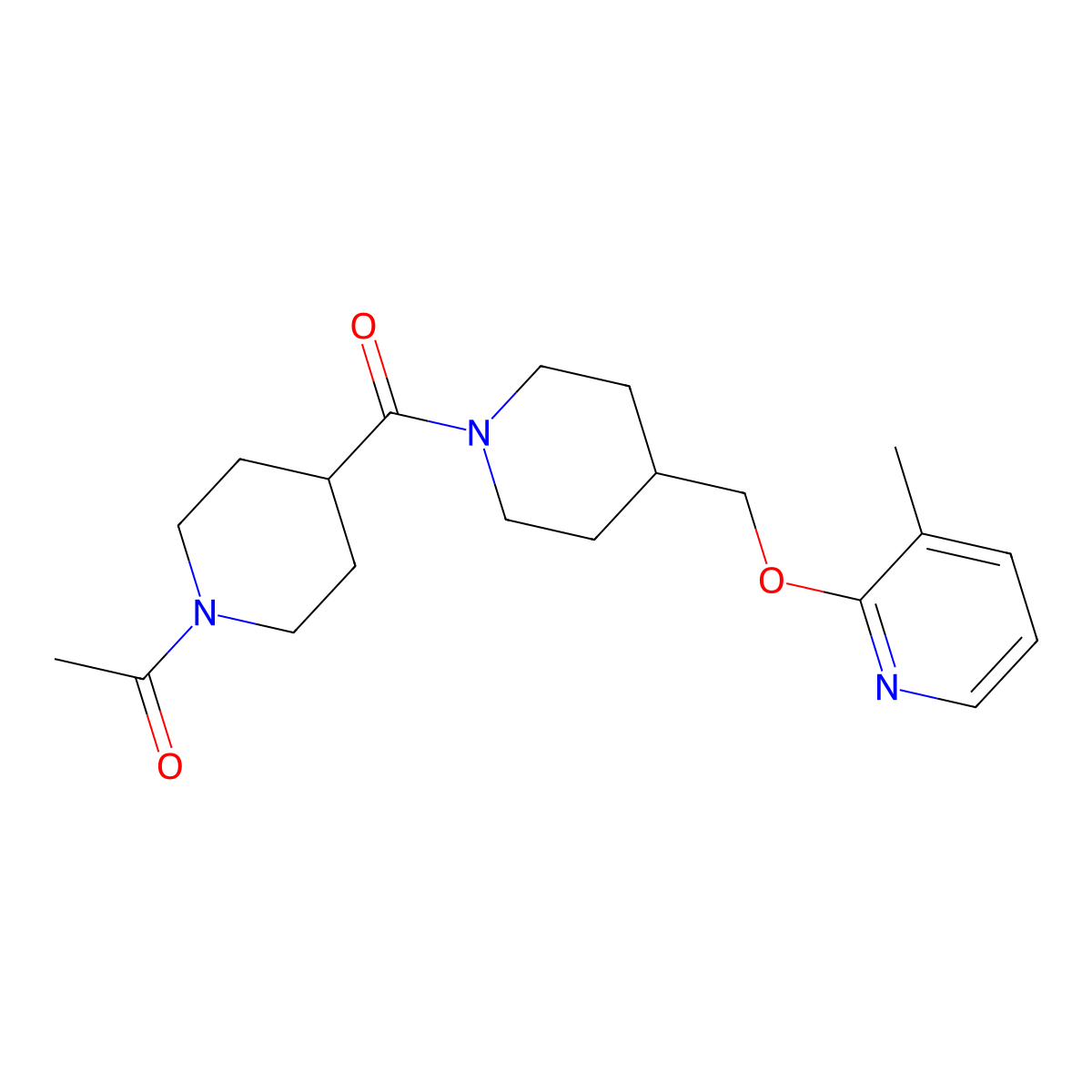 1-[4-(4-{[(3-Methylpyridin-2-yl)oxy]methyl}piperidine-1-carbonyl)piperidin-1-yl]ethan-1-one molecular structure, CAS 2380062-26-8