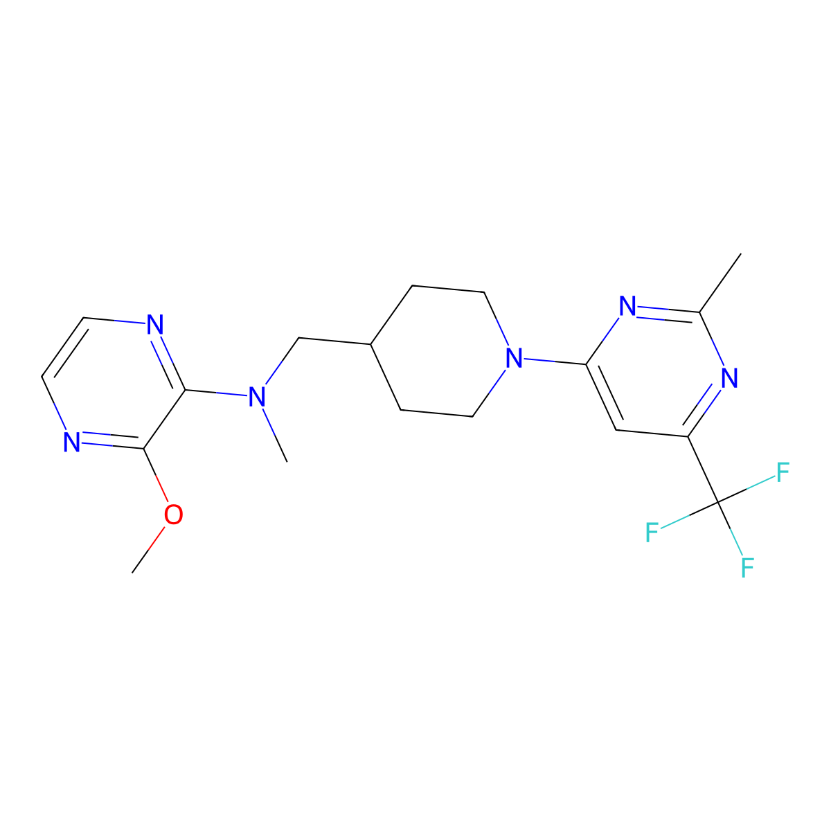 3-methoxy-N-methyl-N-({1-[2-methyl-6-(trifluoromethyl)pyrimidin-4-yl]piperidin-4-yl}methyl)pyrazin-2-amine molecular structure, CAS 2380062-44-0