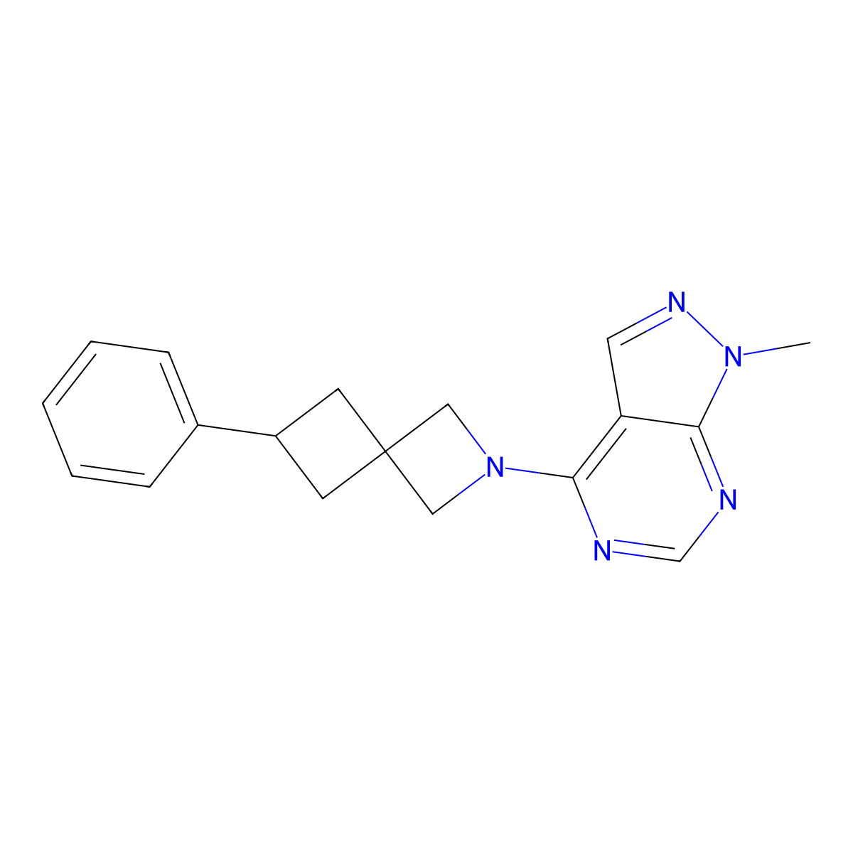 2-{1-methyl-1H-pyrazolo[3,4-d]pyrimidin-4-yl}-6-phenyl-2-azaspiro[3.3]heptane molecular structure, CAS 2380062-49-5