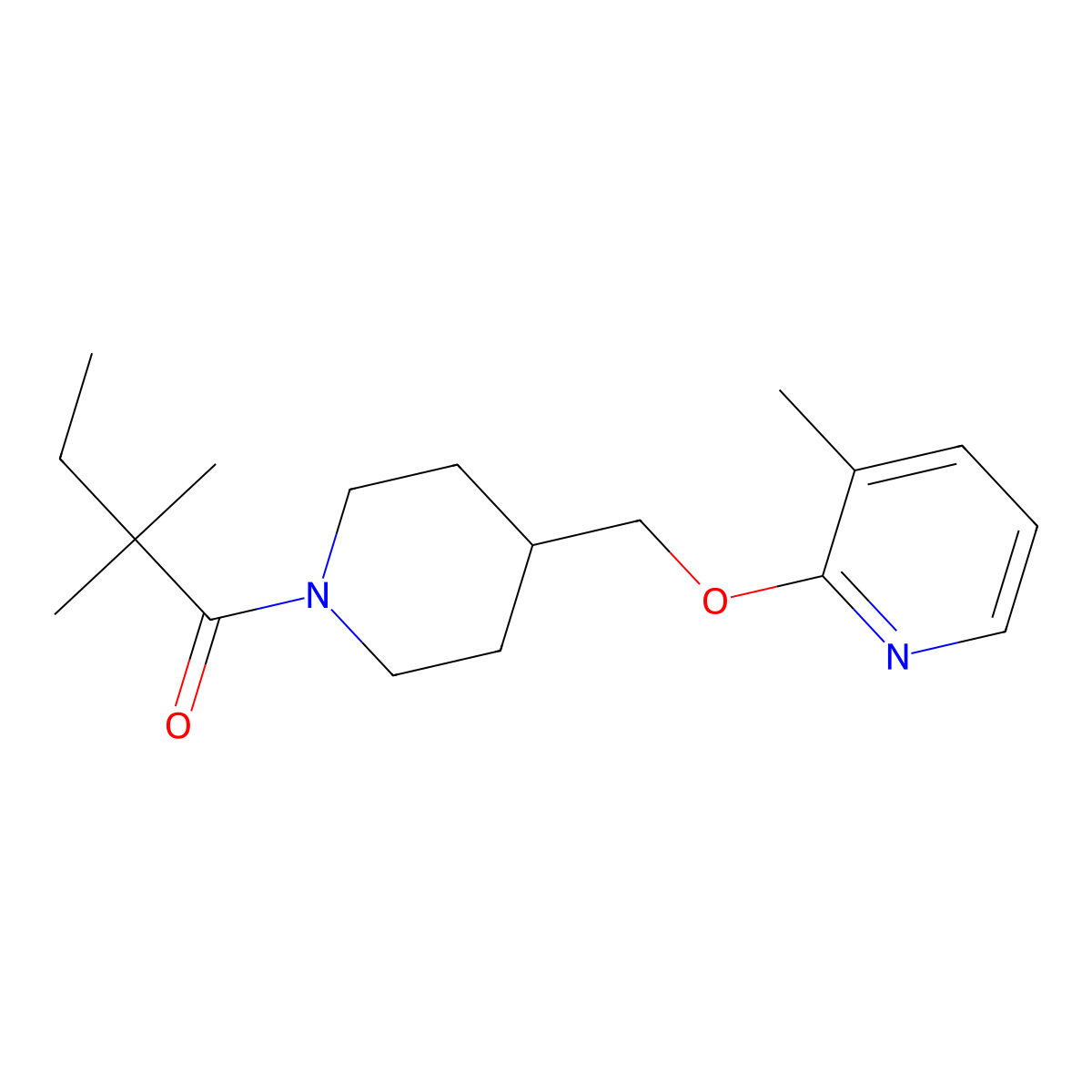 2,2-Dimethyl-1-(4-{[(3-methylpyridin-2-yl)oxy]methyl}piperidin-1-yl)butan-1-one molecular structure, CAS 2380062-52-0