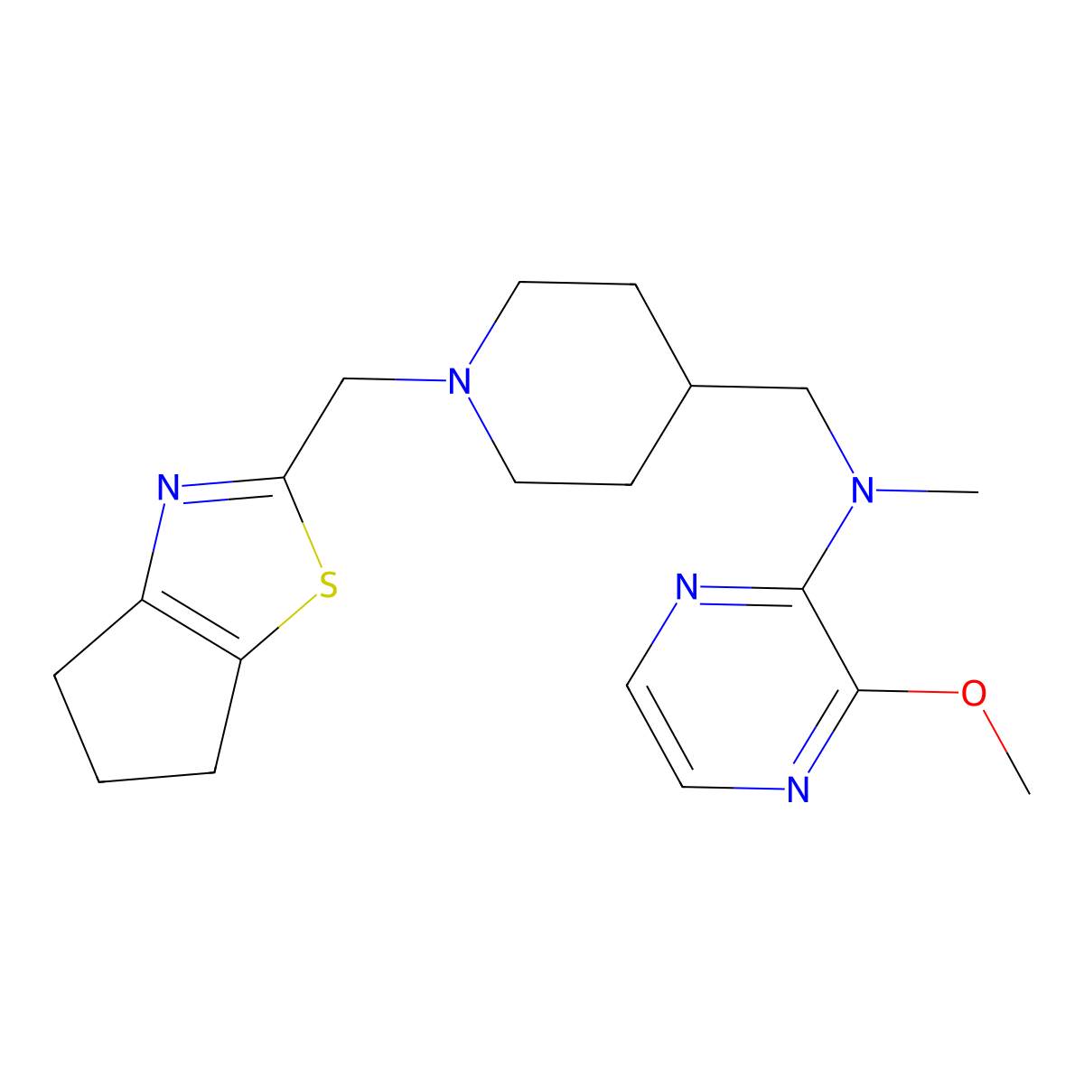 N-{[1-({4H,5H,6H-cyclopenta[d][1,3]thiazol-2-yl}methyl)piperidin-4-yl]methyl}-3-methoxy-N-methylpyrazin-2-amine molecular structure, CAS 2380062-59-7