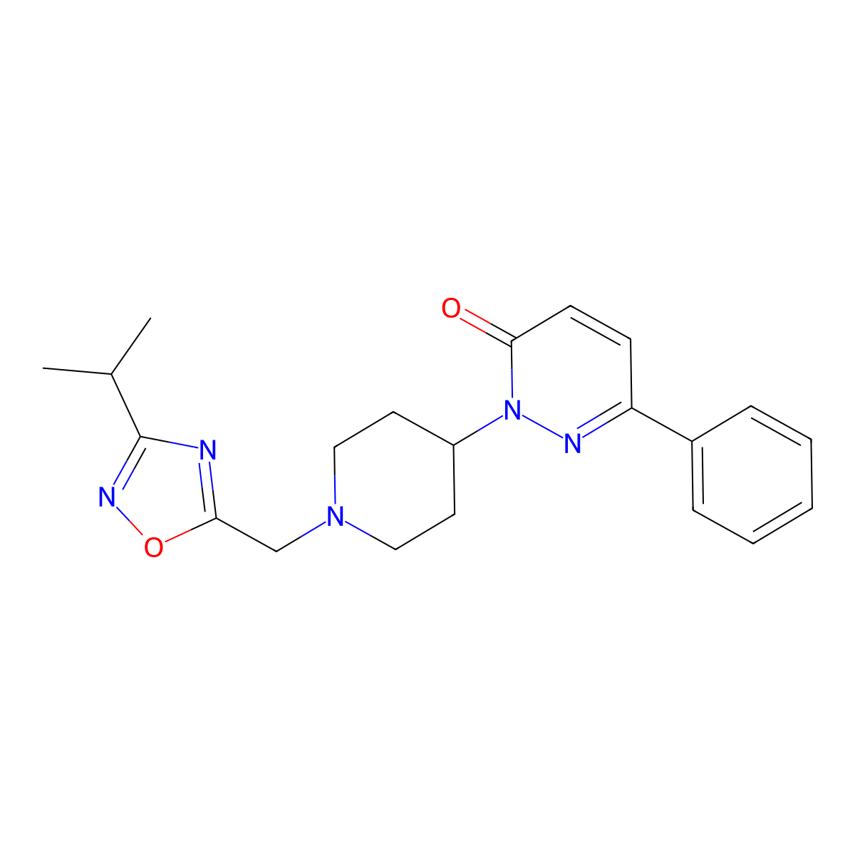 6-Phenyl-2-(1-{[3-(propan-2-yl)-1,2,4-oxadiazol-5-yl]methyl}piperidin-4-yl)-2,3-dihydropyridazin-3-one molecular structure, CAS 2380062-65-5