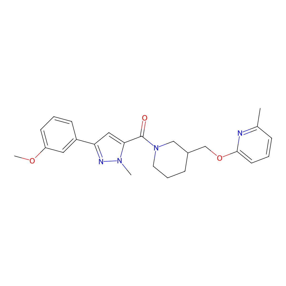 2-({1-[3-(3-methoxyphenyl)-1-methyl-1H-pyrazole-5-carbonyl]piperidin-3-yl}methoxy)-6-methylpyridine molecular structure, CAS 2380062-68-8