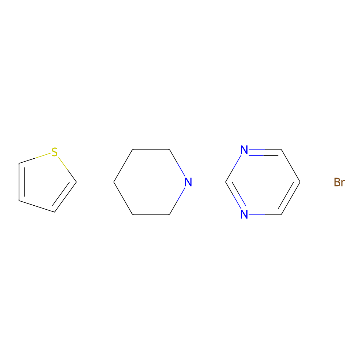 5-Bromo-2-[4-(thiophen-2-yl)piperidin-1-yl]pyrimidine molecular structure, CAS 2380062-76-8