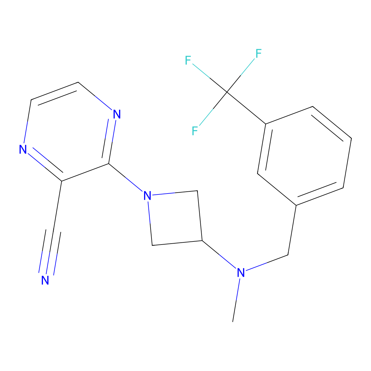3-{3-[Methyl({[3-(trifluoromethyl)phenyl]methyl})amino]azetidin-1-yl}pyrazine-2-carbonitrile molecular structure, CAS 2380062-81-5