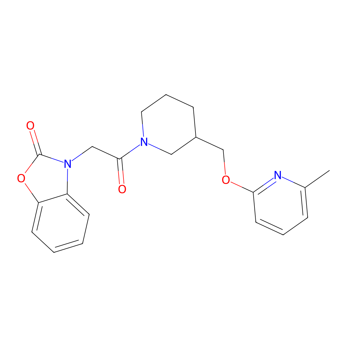 3-[2-(3-{[(6-Methylpyridin-2-yl)oxy]methyl}piperidin-1-yl)-2-oxoethyl]-2,3-dihydro-1,3-benzoxazol-2-one molecular structure, CAS 2380062-94-0