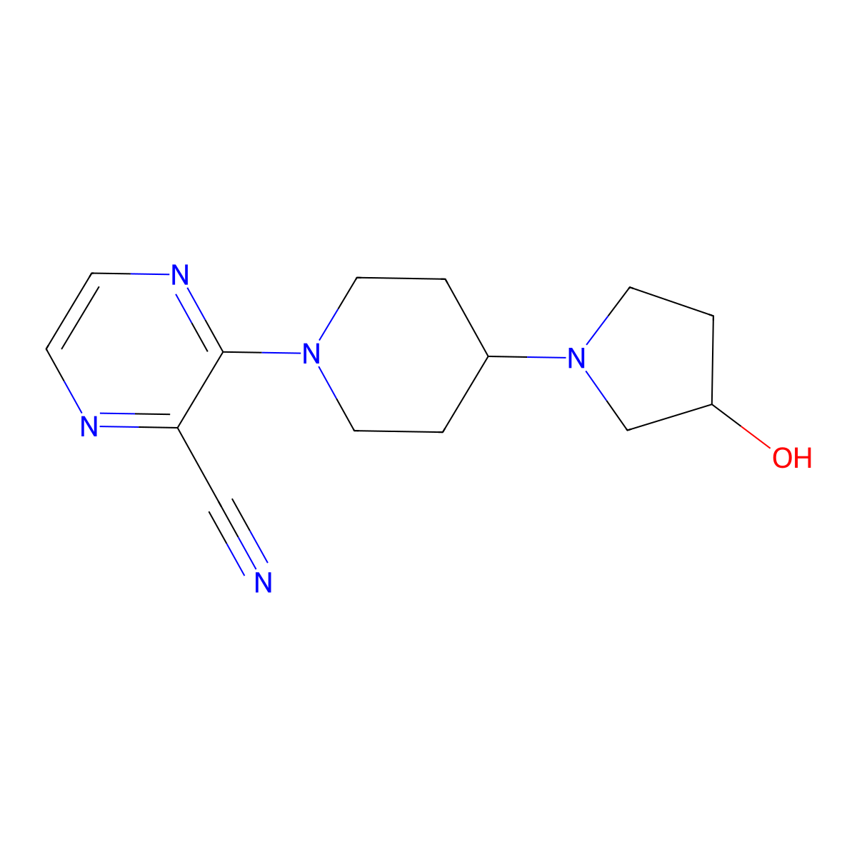 3-[4-(3-Hydroxypyrrolidin-1-yl)piperidin-1-yl]pyrazine-2-carbonitrile molecular structure, CAS 2380063-04-5