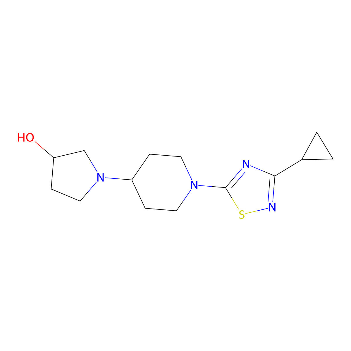 1-[1-(3-Cyclopropyl-1,2,4-thiadiazol-5-yl)piperidin-4-yl]pyrrolidin-3-ol molecular structure, CAS 2380063-13-6