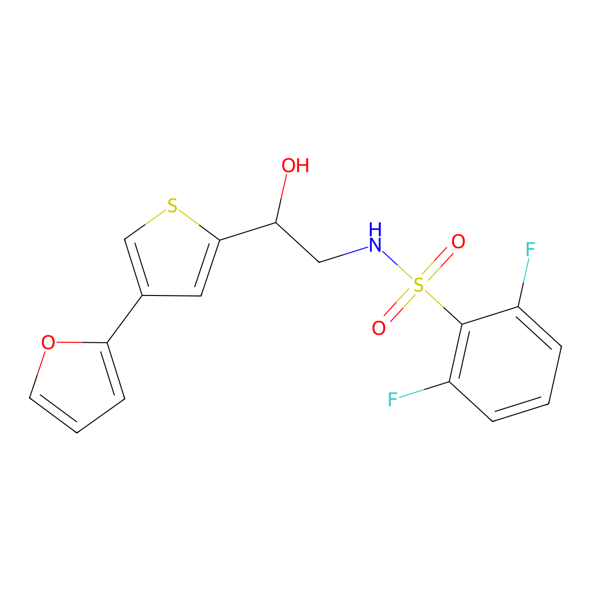 2,6-difluoro-N-{2-[4-(furan-2-yl)thiophen-2-yl]-2-hydroxyethyl}benzene-1-sulfonamide molecular structure, CAS 2380063-14-7