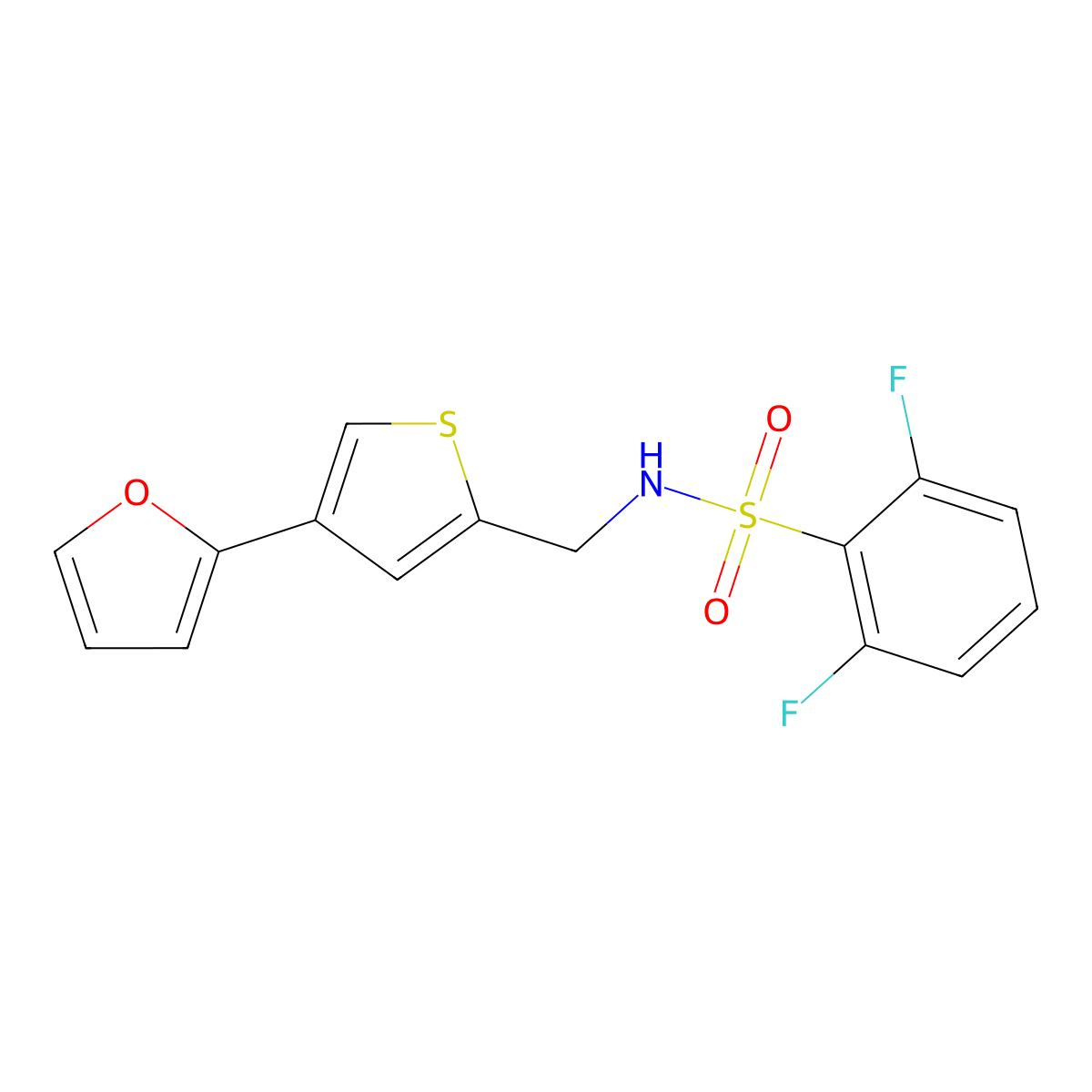 2,6-difluoro-N-{[4-(furan-2-yl)thiophen-2-yl]methyl}benzene-1-sulfonamide molecular structure, CAS 2380063-25-0