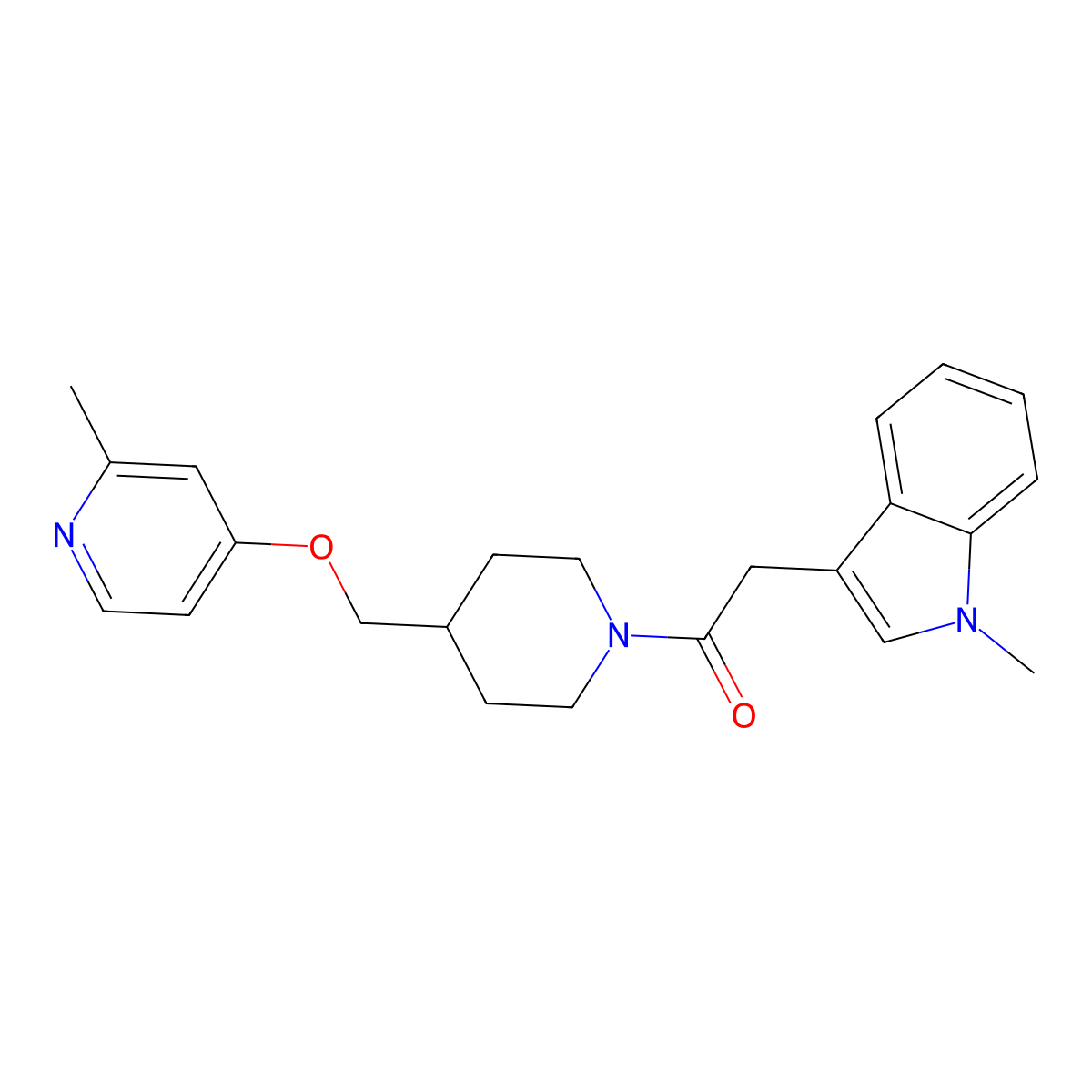 2-(1-methyl-1H-indol-3-yl)-1-(4-{[(2-methylpyridin-4-yl)oxy]methyl}piperidin-1-yl)ethan-1-one molecular structure, CAS 2380063-33-0
