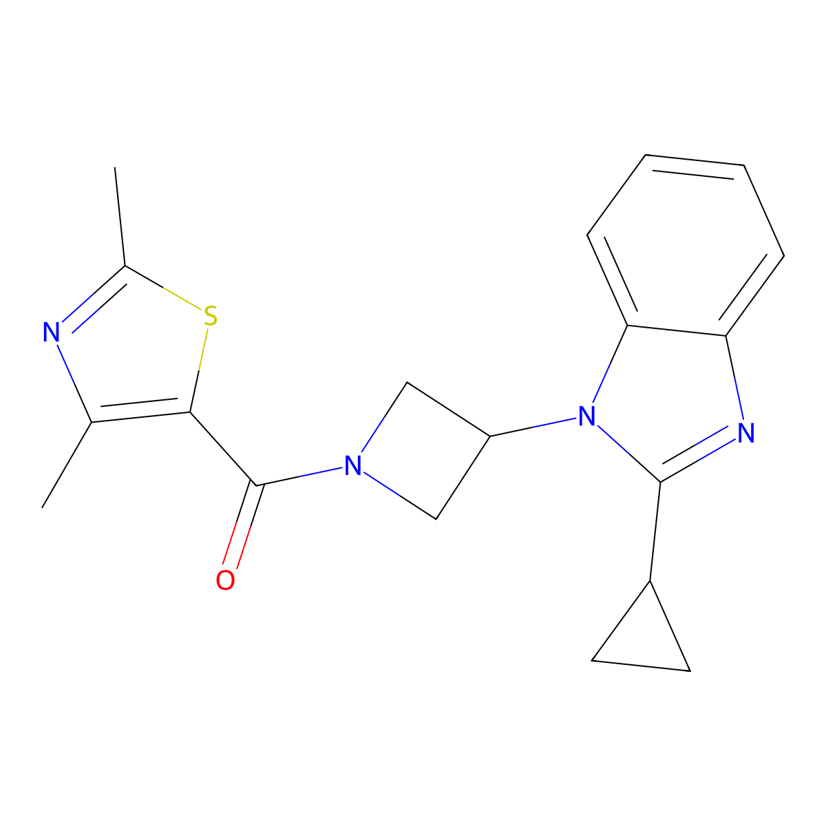 2-cyclopropyl-1-[1-(2,4-dimethyl-1,3-thiazole-5-carbonyl)azetidin-3-yl]-1H-1,3-benzodiazole molecular structure, CAS 2380063-46-5