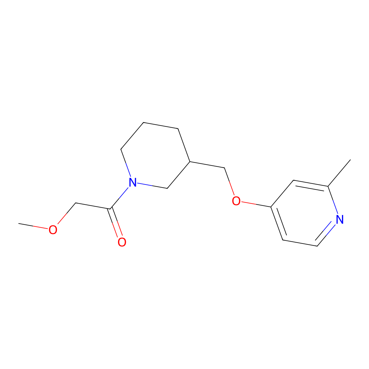 2-Methoxy-1-(3-{[(2-methylpyridin-4-yl)oxy]methyl}piperidin-1-yl)ethan-1-one molecular structure, CAS 2380063-50-1