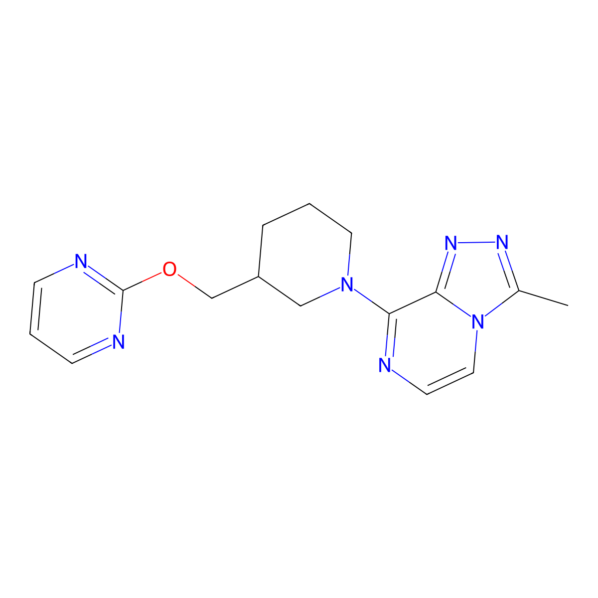 2-[(1-{3-Methyl-[1,2,4]triazolo[4,3-a]pyrazin-8-yl}piperidin-3-yl)methoxy]pyrimidine molecular structure, CAS 2380063-52-3