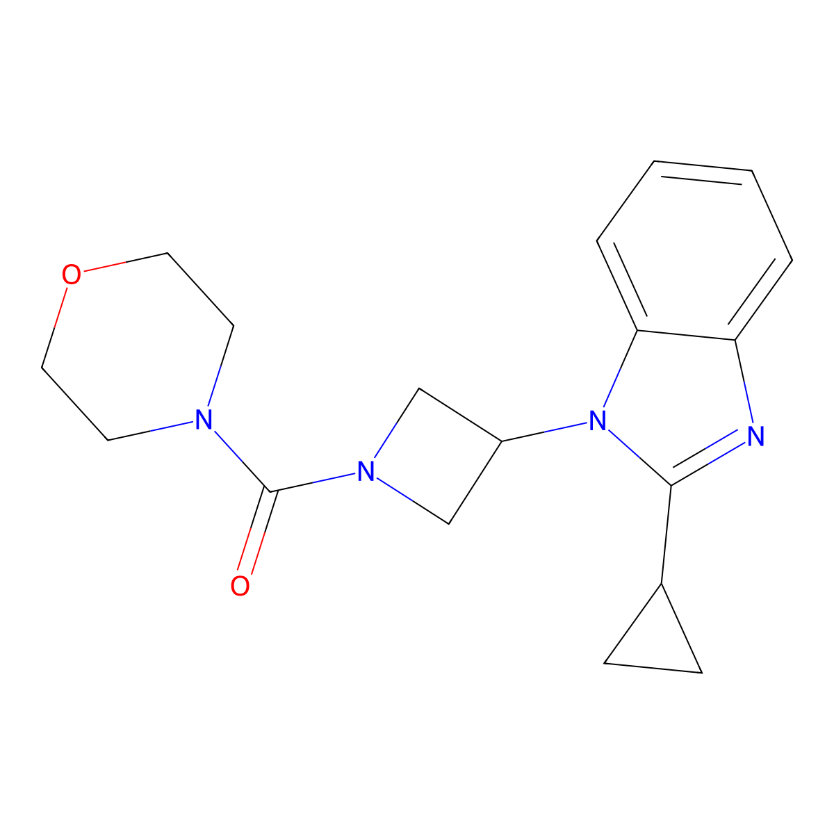 2-cyclopropyl-1-[1-(morpholine-4-carbonyl)azetidin-3-yl]-1H-1,3-benzodiazole molecular structure, CAS 2380063-55-6
