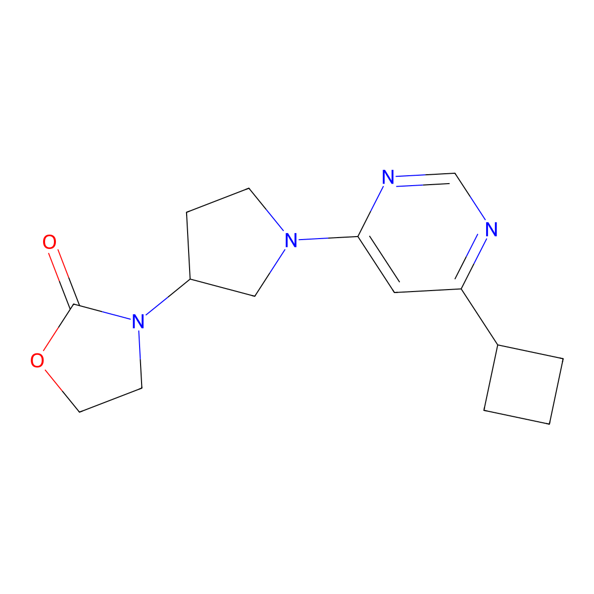 3-[1-(6-Cyclobutylpyrimidin-4-yl)pyrrolidin-3-yl]-1,3-oxazolidin-2-one molecular structure, CAS 2380063-65-8