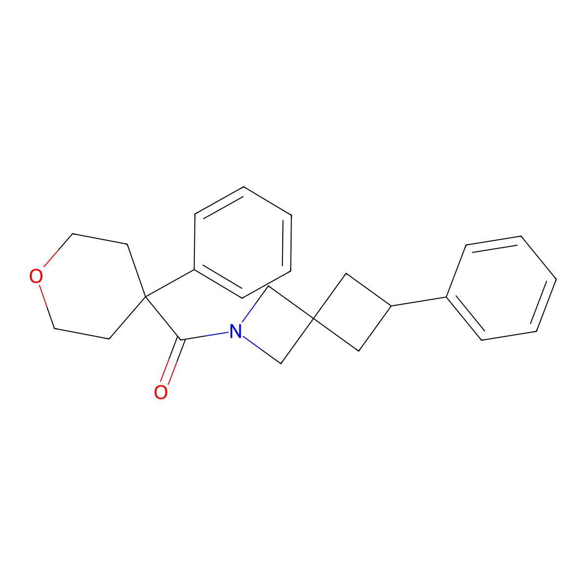6-Phenyl-2-(4-phenyloxane-4-carbonyl)-2-azaspiro[3.3]heptane molecular structure, CAS 2380063-70-5