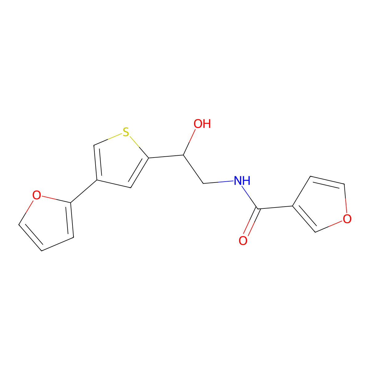 N-{2-[4-(furan-2-yl)thiophen-2-yl]-2-hydroxyethyl}furan-3-carboxamide molecular structure, CAS 2380063-72-7