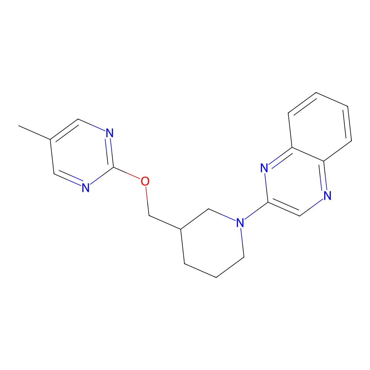 2-(3-{[(5-Methylpyrimidin-2-yl)oxy]methyl}piperidin-1-yl)quinoxaline molecular structure, CAS 2380063-74-9
