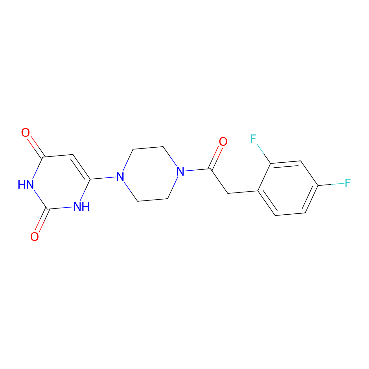 6-{4-[2-(2,4-Difluorophenyl)acetyl]piperazin-1-yl}-1,2,3,4-tetrahydropyrimidine-2,4-dione molecular structure, CAS 2380063-84-1
