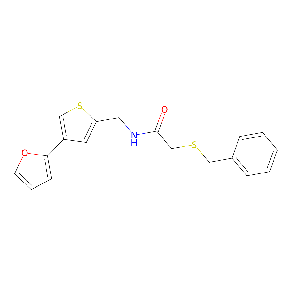 2-(benzylsulfanyl)-N-{[4-(furan-2-yl)thiophen-2-yl]methyl}acetamide molecular structure, CAS 2380063-86-3