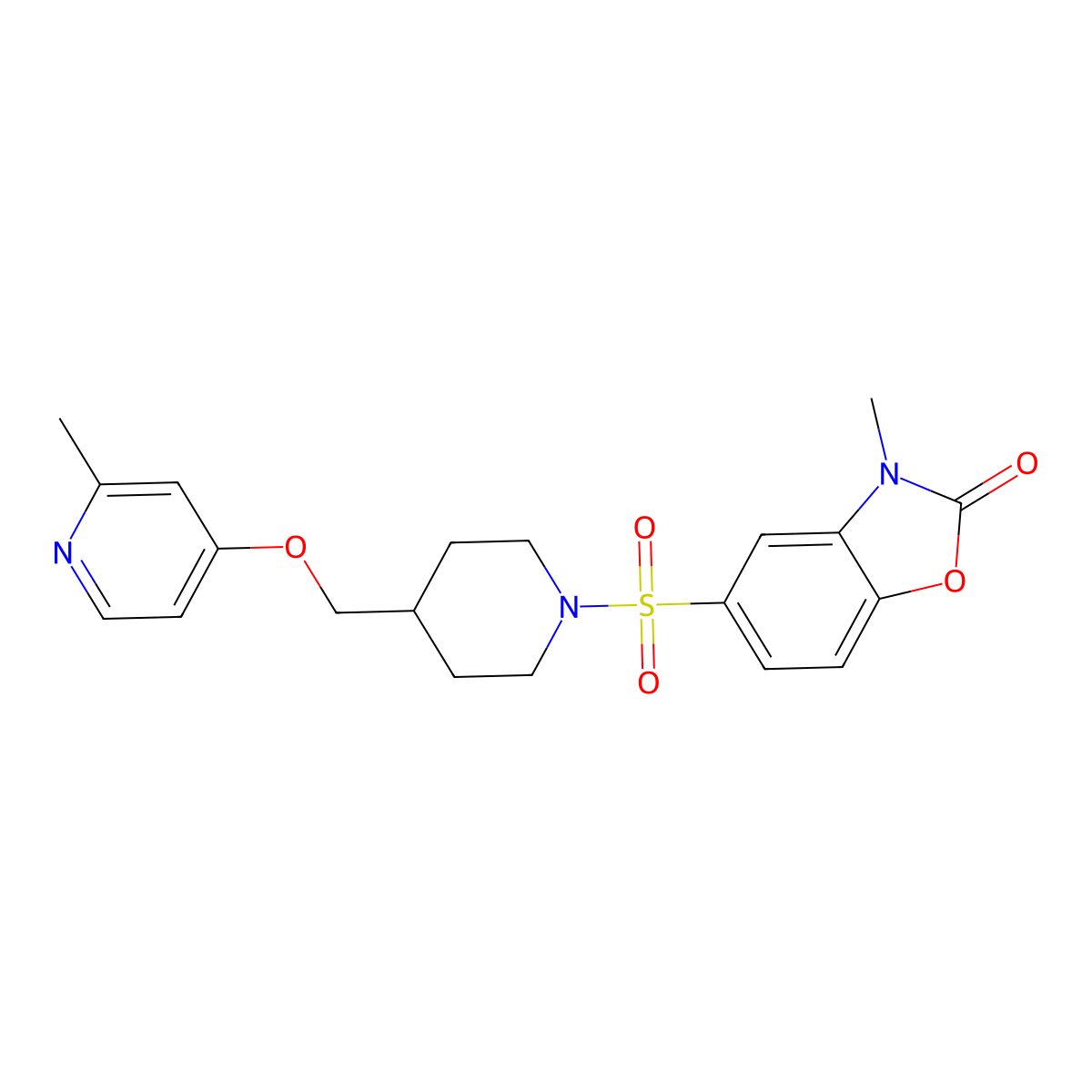 3-Methyl-5-[(4-{[(2-methylpyridin-4-yl)oxy]methyl}piperidin-1-yl)sulfonyl]-2,3-dihydro-1,3-benzoxazol-2-one molecular structure, CAS 2380063-88-5