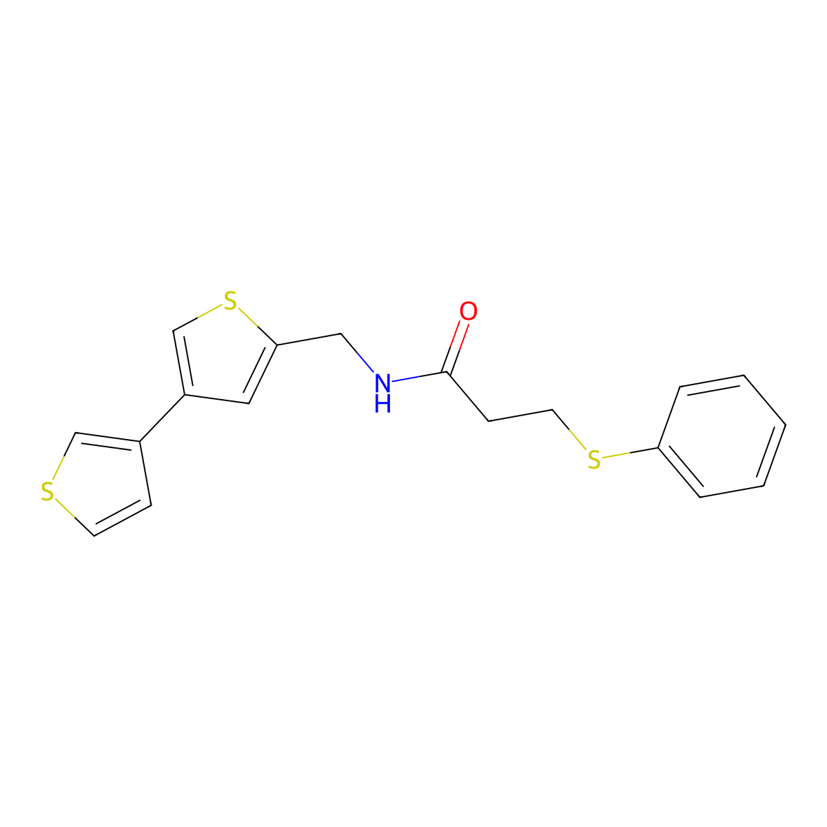 N-({[3,3'-bithiophene]-5-yl}methyl)-3-(phenylsulfanyl)propanamide molecular structure, CAS 2380063-91-0