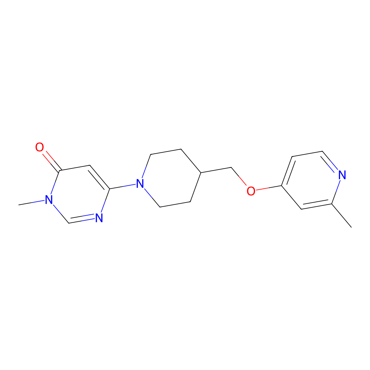 3-Methyl-6-(4-{[(2-methylpyridin-4-yl)oxy]methyl}piperidin-1-yl)-3,4-dihydropyrimidin-4-one molecular structure, CAS 2380063-96-5