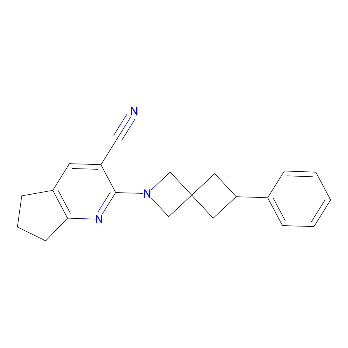 2-{6-phenyl-2-azaspiro[3.3]heptan-2-yl}-5H,6H,7H-cyclopenta[b]pyridine-3-carbonitrile molecular structure, CAS 2380064-01-5