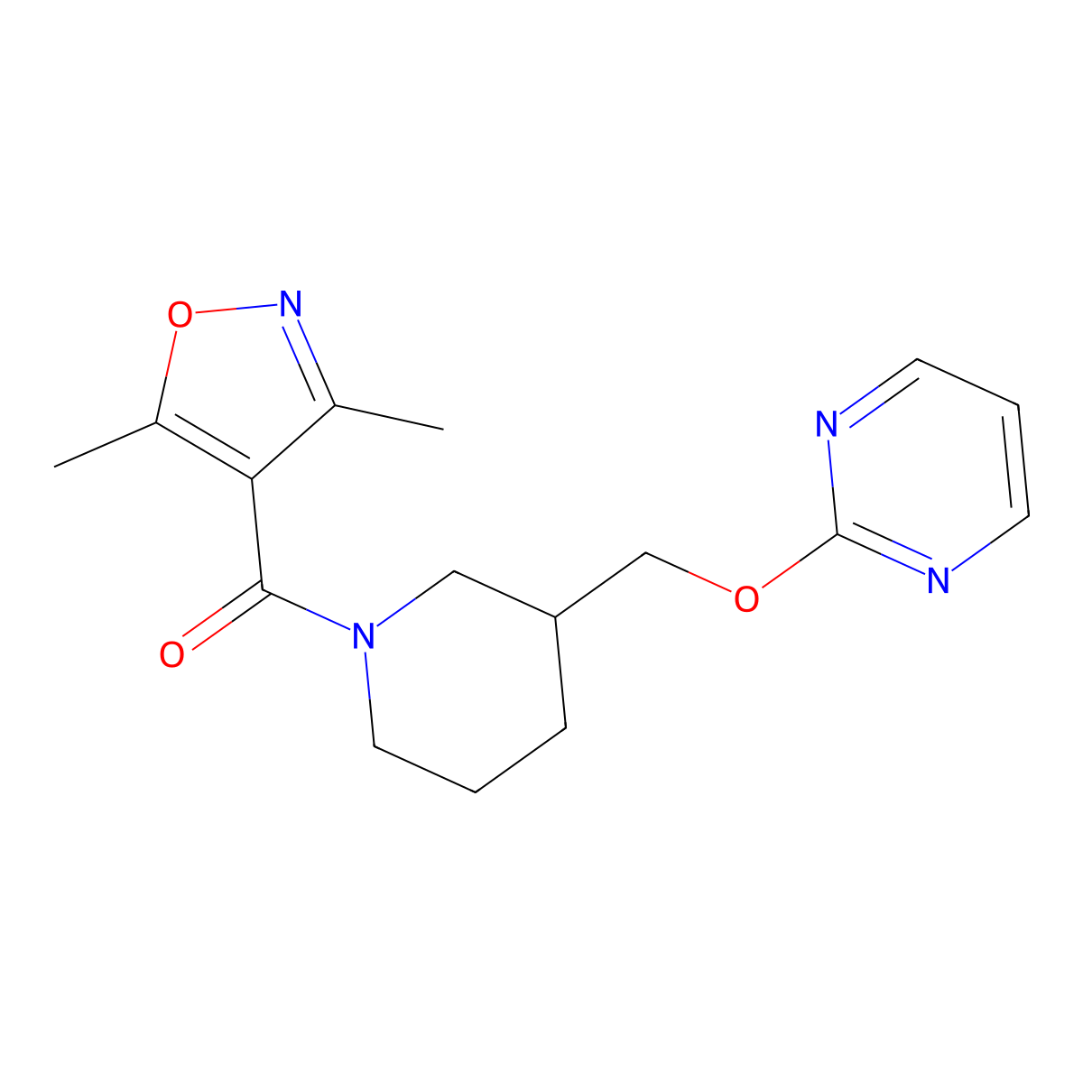 2-{[1-(3,5-Dimethyl-1,2-oxazole-4-carbonyl)piperidin-3-yl]methoxy}pyrimidine molecular structure, CAS 2380064-04-8