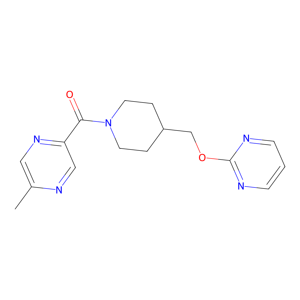 2-Methyl-5-{4-[(pyrimidin-2-yloxy)methyl]piperidine-1-carbonyl}pyrazine molecular structure, CAS 2380064-10-6