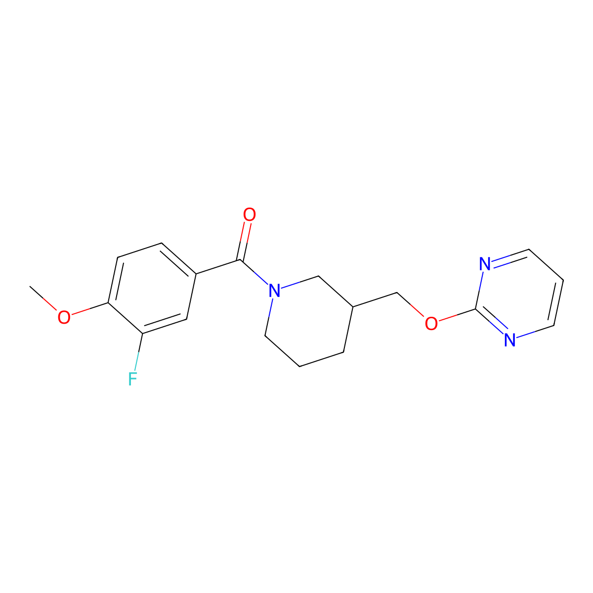 2-{[1-(3-Fluoro-4-methoxybenzoyl)piperidin-3-yl]methoxy}pyrimidine molecular structure, CAS 2380064-12-8