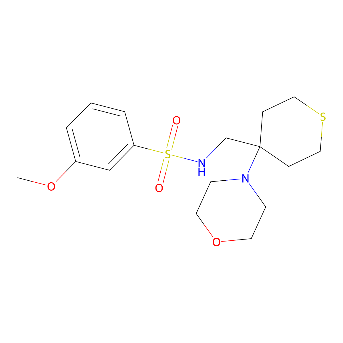 3-methoxy-N-{[4-(morpholin-4-yl)thian-4-yl]methyl}benzene-1-sulfonamide molecular structure, CAS 2380064-24-2