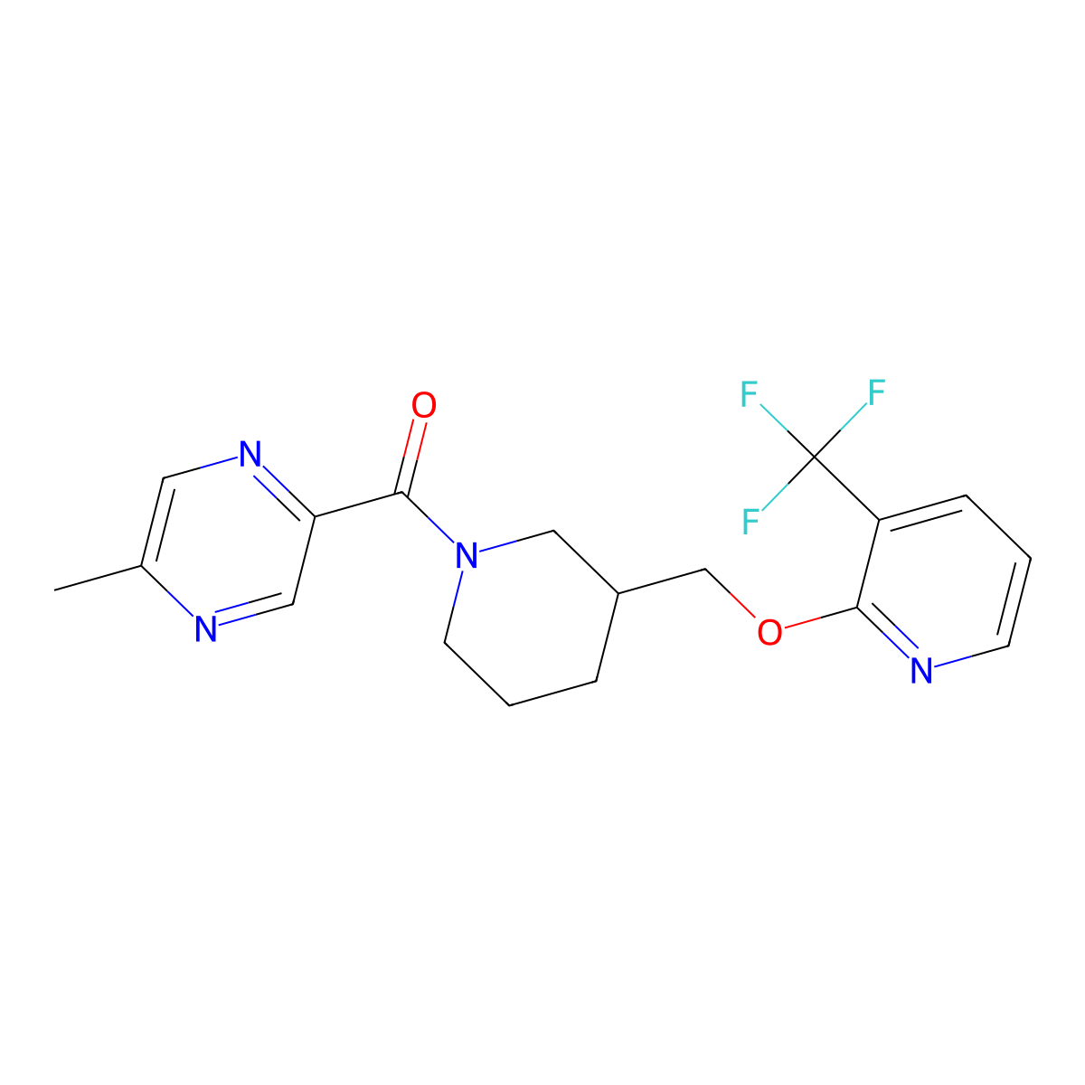 2-Methyl-5-[3-({[3-(trifluoromethyl)pyridin-2-yl]oxy}methyl)piperidine-1-carbonyl]pyrazine molecular structure, CAS 2380064-28-6