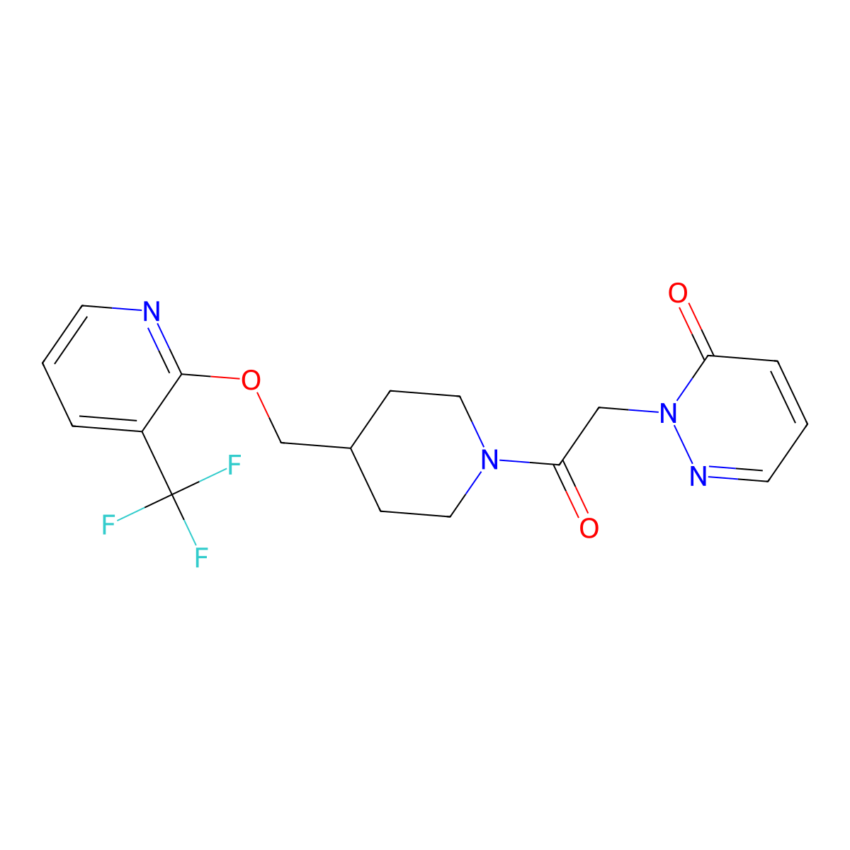 2-{2-Oxo-2-[4-({[3-(trifluoromethyl)pyridin-2-yl]oxy}methyl)piperidin-1-yl]ethyl}-2,3-dihydropyridazin-3-one molecular structure, CAS 2380064-29-7