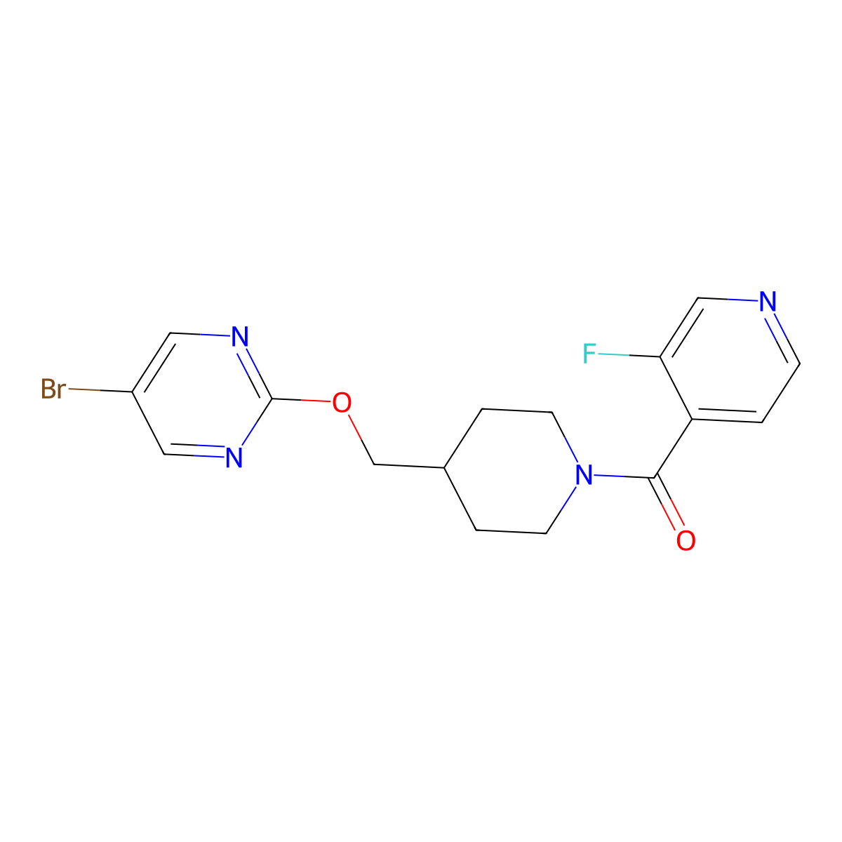 5-Bromo-2-{[1-(3-fluoropyridine-4-carbonyl)piperidin-4-yl]methoxy}pyrimidine molecular structure, CAS 2380064-32-2