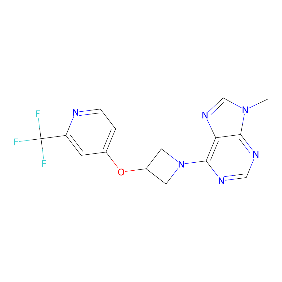 9-methyl-6-(3-{[2-(trifluoromethyl)pyridin-4-yl]oxy}azetidin-1-yl)-9H-purine molecular structure, CAS 2380067-16-1