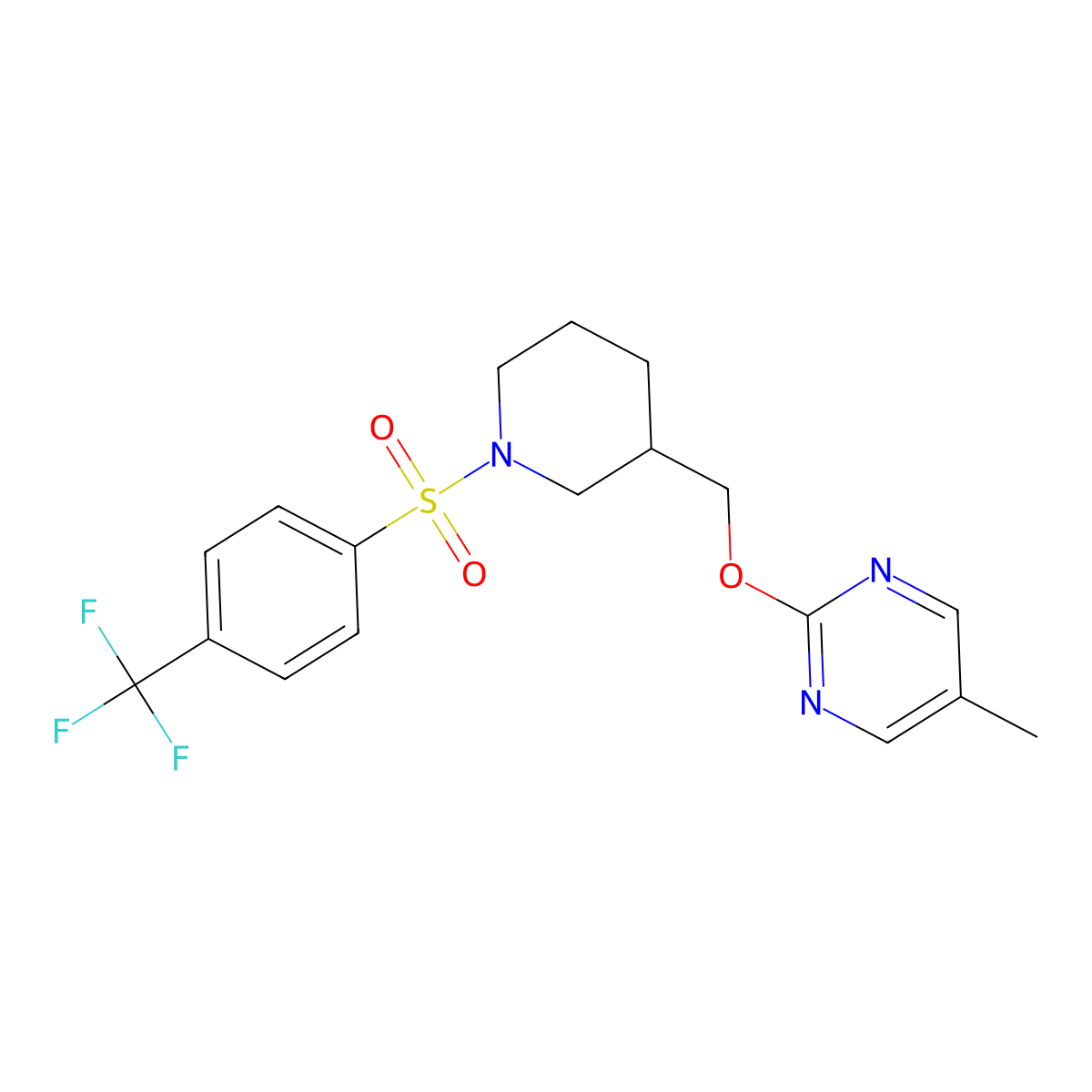 5-Methyl-2-({1-[4-(trifluoromethyl)benzenesulfonyl]piperidin-3-yl}methoxy)pyrimidine molecular structure, CAS 2380067-17-2