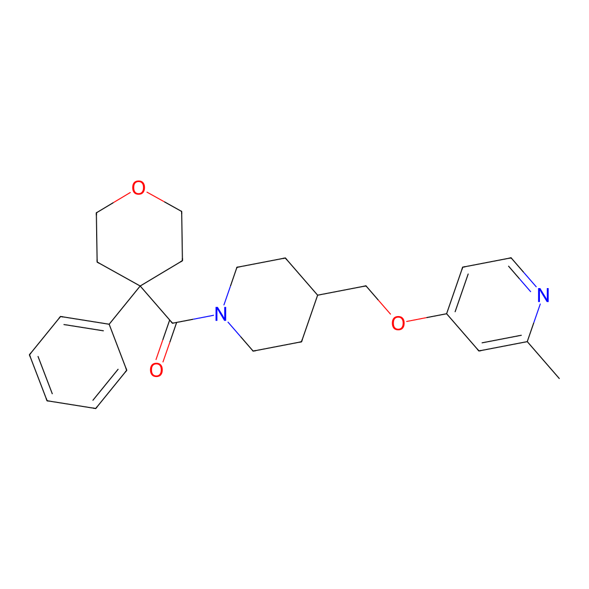 2-Methyl-4-{[1-(4-phenyloxane-4-carbonyl)piperidin-4-yl]methoxy}pyridine molecular structure, CAS 2380067-23-0