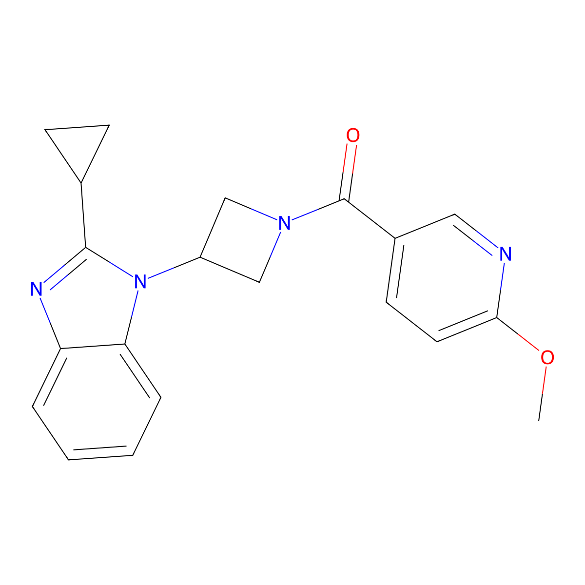 2-cyclopropyl-1-[1-(6-methoxypyridine-3-carbonyl)azetidin-3-yl]-1H-1,3-benzodiazole molecular structure, CAS 2380067-24-1